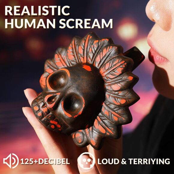 Aztec Death Whistle Red Skull Mask Ceramic Loud Scream Halloween Prank Prop - Picture 5 of 8